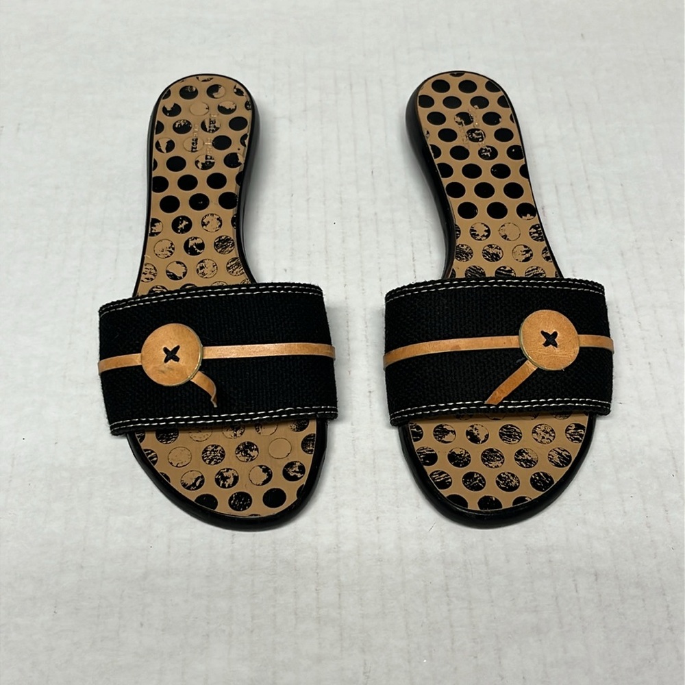 Kate spade black & tan Toby polka dot button detail slide leather sandals sz 7 - Picture 3 of 12